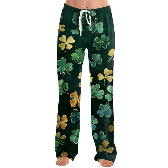 TQWQT Womens Pj Pants 2024 Lounge Baggy St. Patrick Day Pj Pants Comfy Pajama Pants Shamrock Drawstring Sleep Funny Bottoms L