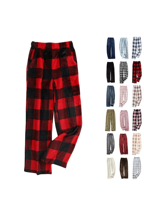 TQWQT Womens Pj Pants Checkered Flannel Pajamas Comfy Plaid Flannel Pajama Bottoms Plus Size Christmas Lounge Cute Pants Sweatpants Red M