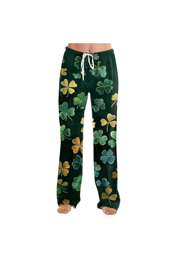 TQWQT Womens Pj Pants Wide Leg Casual Comfy St. Patrick Day Soft Lounge Pants Shamrock Parade Pajamas Baggy Sleep Pajama Bottoms M