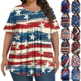 thumbnail image 1 of TQWQT Womens Plus Size American Flag Summer Tops Dressy Summer Short Sleeve Shirts Stars and Stripes Print T-Shirt Crew Neck Tunic Shirts Large Casual Curvy Women Outfits Hot Pink L, 1 of 6