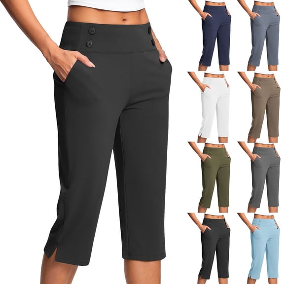 TQWQT Womens Plus Size Coffee Capris High Waist Coffee Leggings Capri Yoga Pants Straight Leg Athletic Workout Capris with Pockets Exercise Pants Tummy Control Athletic Capri L