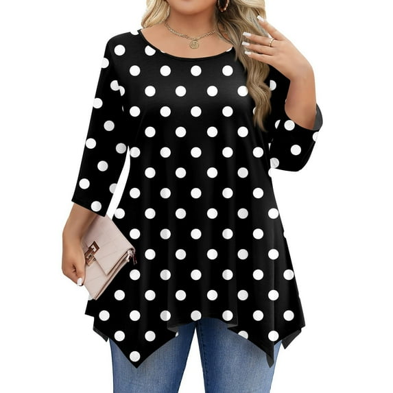TQWQT Womens Plus Size Fall Tops Fashion Plus Size 5x Dressy Shirts Crewneck Plus Size Long Sleeve Tops Color Block Casual Tee Shirts Loose Fit Clothes for Women Black 4XL