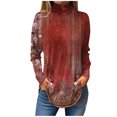 thumbnail image 1 of TQWQT Womens Plus Size Floral Printed Shirt Loose Fit Floral Print Tunic Top Long Sleeve Turtleneck T-Shirts Curved Hem Graphic Tee Fall Outfits 2024 Vermilion XL, 1 of 3