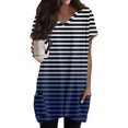 thumbnail image 1 of TQWQT Womens Plus Size Long Shirts for Leggings with Pockets Oversized Tunic Tops Short Sleeve V Neck T Shirts Summer Striped Print Long Tops, 1 of 5