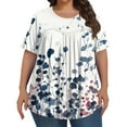 thumbnail image 1 of TQWQT Womens Plus Size Summer Tops 2024 4x-5x Crew Neck T Shirts Floral Pleated Tops Short Sleeve Shirts Large Casual Trendy Tunics Dark Blue 4XL, 1 of 4