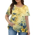 thumbnail image 1 of TQWQT Womens Plus Size Summer Tops Dressy Summer Short Sleeve Tops Floral Graphic T-Shirt Crew Neck T Shirts Large Casual Outfits for Women Yellow L, 1 of 5