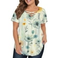 thumbnail image 1 of TQWQT Womens Plus Size Summer Tops Dressy Summer V Neck Criss Cross Tunic Shirts Floral Print T-Shirt Short Sleeve Tee Shirt Tops Large Casual Tunic Tops Mint Green XL, 1 of 4