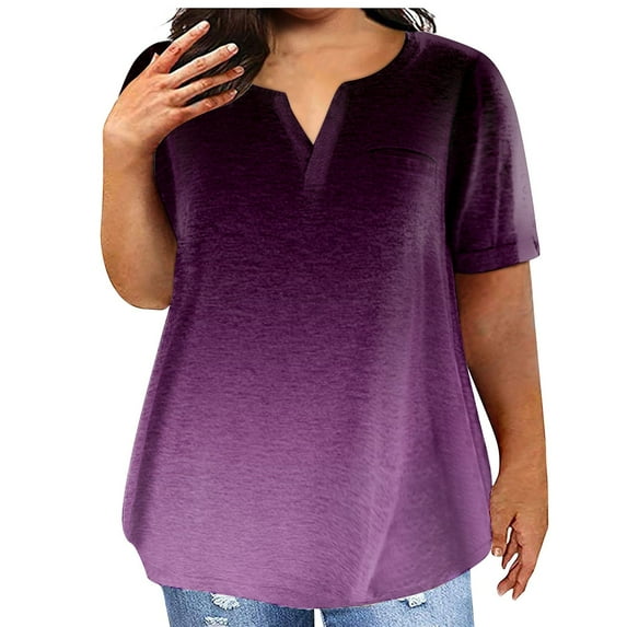 TQWQT Womens Plus Size Tops Loose Fit Summer Sexy Shirt Short Sleeve V-Neck Floral Print Blouses 4x-5x Casual Tunics Blouses with Pocket Dark Purple 5XL
