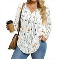 thumbnail image 1 of TQWQT Womens Plus Size Tops Womens Plus Size Dressy Tops V Neck Henley Long Sleeve T Shirts Curvy Women Floral Print Casual Blouses Plus Size Womens Clothes White 2XL, 1 of 4