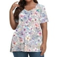 thumbnail image 1 of TQWQT Womens Plus Size Tops Dressy Summer V Neck T Shirts Floral Print T-Shirt Short Sleeve Tunic Tops Large Casual Womens Clothing Purple Pink L, 1 of 4