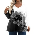 thumbnail image 1 of TQWQT Womens Plus Size Tops Fall Spring Floral Top V Neck Womens Plus Size Tops Long Sleeve Dressy Casual Graphic Tees Plus Size Womens Clothes Dark Gray 3XL, 1 of 6