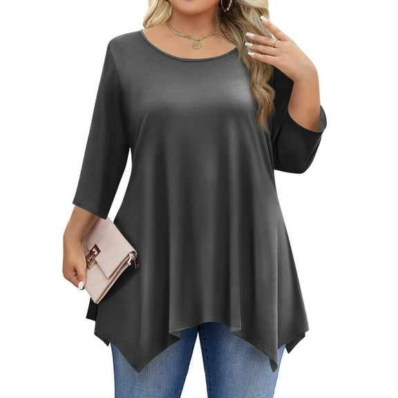 TQWQT Womens Plus Size Tops Flowy Fall Long Sleeve Blouses Basic Tees Crewneck T Shirts Large Casual Clothes for Women Gray 4XL
