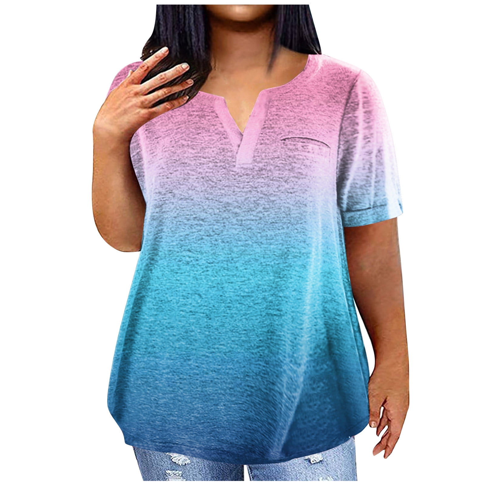 TQWQT Womens Plus Size Tops Loose Casual Sexy Tunic Short Sleeve V-Neck ...