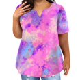 thumbnail image 1 of TQWQT Womens Plus Size Tops Loose Summer Sexy Tunic V Neck Short Sleeve Gradient Print Blouses 4x-5x Casual Tunics Blouses with Pocket Purple Pink 4XL, 1 of 5