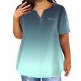 thumbnail image 1 of TQWQT Womens Plus Size Tops Loose Summer Sexy Tunic V Neck Short Sleeve Gradient Print Blouses 4x-5x Casual Tunics Blouses with Pocket Blue L, 1 of 5