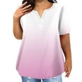 thumbnail image 1 of TQWQT Womens Plus Size Tops Summer Casual Cute Tee Shirt Short Sleeve V Neck Gradient Graphic T-Shirt 4x-5x Tunic Tops with Pocket Pink 2XL, 1 of 5