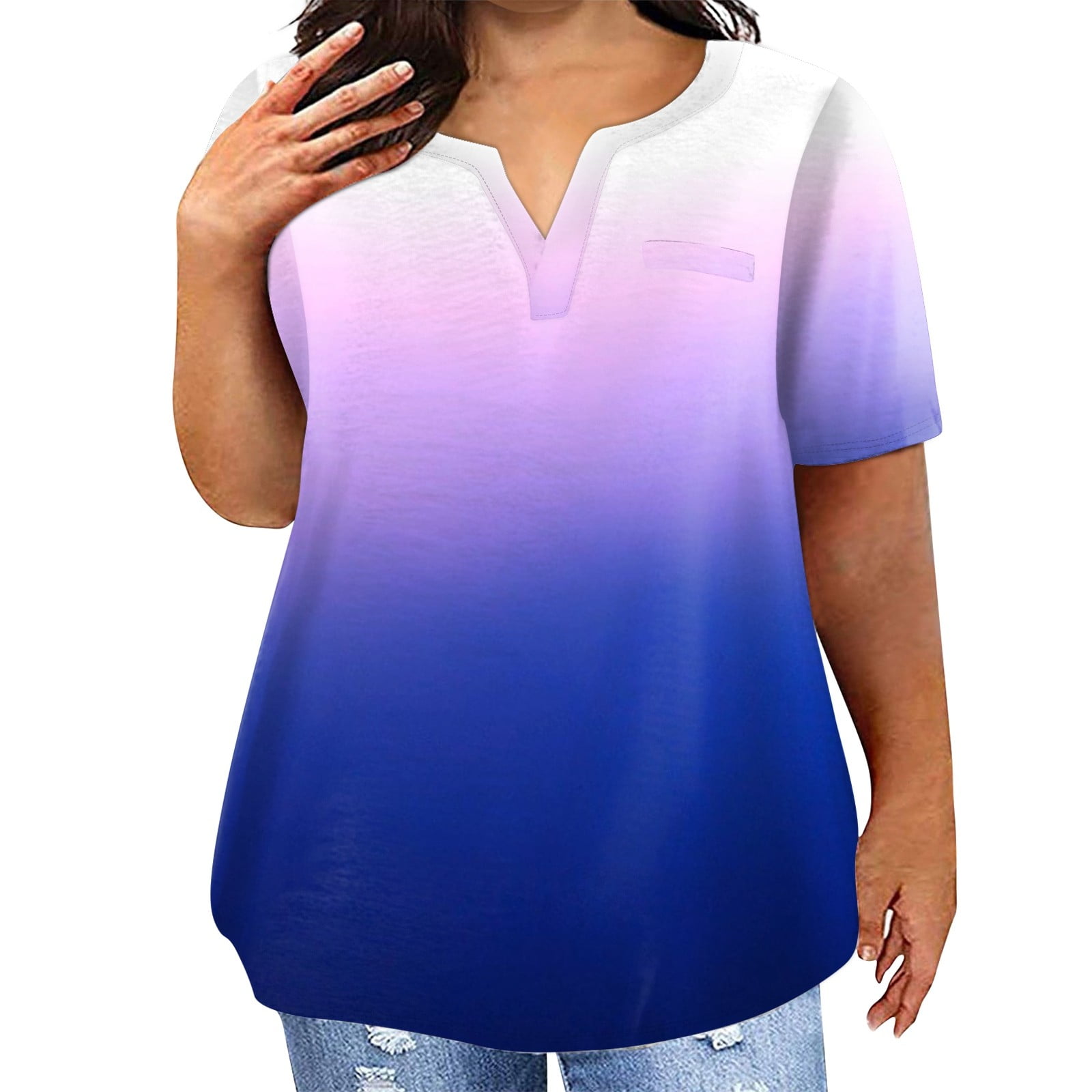 TQWQT Womens Plus Size Tops Summer Casual Cute Tee Shirt Short Sleeve V  Neck Gradient Graphic T-Shirt 4x-5x Tunic Tops with Pocket Purple Pink 2XL  - Walmart.com