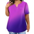 thumbnail image 1 of TQWQT Womens Plus Size Tops Summer Casual Cute Tee Shirt Short Sleeve V Neck Gradient Graphic T-Shirt 4x-5x Tunic Tops with Pocket Purple XL, 1 of 5