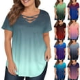thumbnail image 1 of TQWQT Womens Plus Size Tops Summer Casual Going Out Tees Short Sleeve Crewneck Criss Cross Gradient Pleated T-Shirt 4x-5x Tunic Tops Wine 2XL, 1 of 6