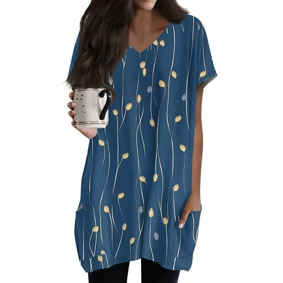 TQWQT Womens Plus Size Tunic Tops Long Shirts for Leggings with Pockets Oversized Tunics Short Sleeve V-Neck T Shirts Summer Women Clothes
