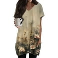 thumbnail image 1 of TQWQT Womens Plus Size Tunics or Tops to Wear with Leggings Long Shirts Short Sleeve Oversized Shirt Summer V-Neck T-Shirt Ethnic Floral Print Long Tops, 1 of 5