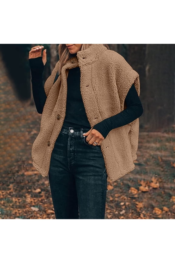 TQWQT Womens Sweater Vest Oversized Sleeveless Oversized Vest Casual Warm Button Down Fleece Sherpa Puffer Jackets Trendy Cozy Sweater Vest Brown S
