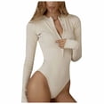 thumbnail image 1 of TQWQT Womens Snap Closure V Neck Ribbed Short Long Sleeves Casual Slim Fit Bodysuit Shirts Tops, 1 of 5