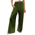 thumbnail image 1 of TQWQT Womens Summer Linen Pants Casual Loose Drawstring Elastic High Waist Palazzo Straight Lounge Trousers with Pockets Army Green XL, 1 of 4