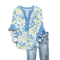 thumbnail image 1 of TQWQT Womens Summer Tops Loose Ruffle 3/4 Length Sleeve Plus Size Tops Button Down Vneck Blouses Dressy Casual Fashion Tunic Top Summer Outfits Sky Blue S, 1 of 5