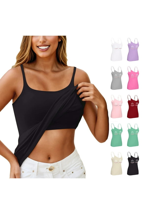 Womens Tank Tops with Built In Bra Camisole Adjustable Spaghetti Strap Tank Tops Yoga Workout Plus Size Cami Undershirts Light Purple 2XL