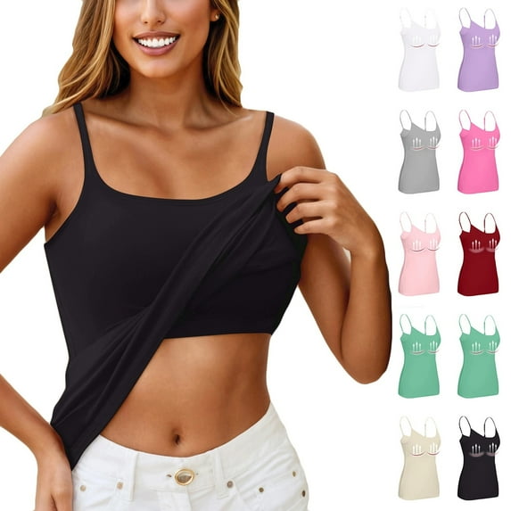 TQWQT Built In Bra Tank Tops for Women Camisole Adjustable Spaghetti Strap Tank Tops Workout Plus Size Padded Undershirts Wine 6XL