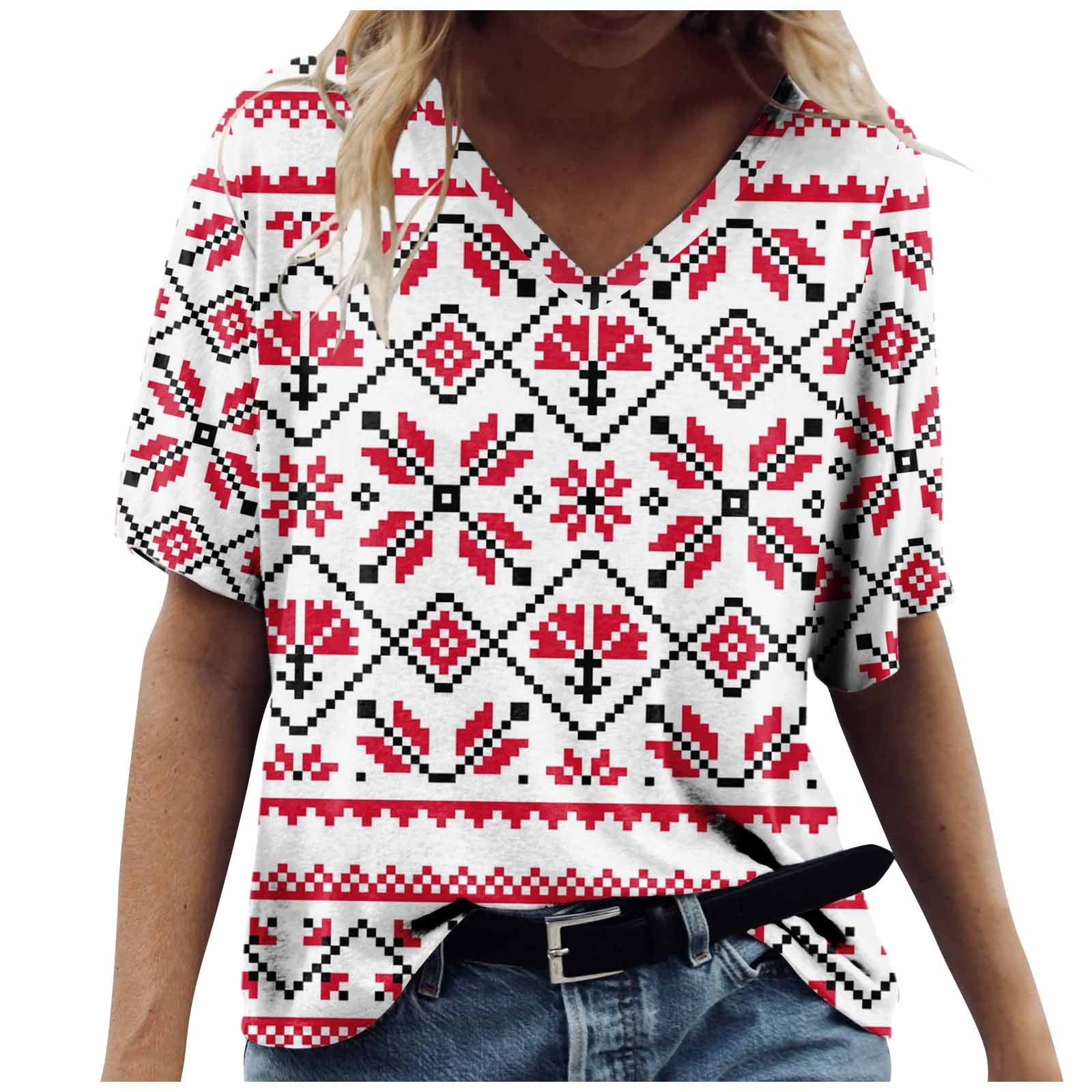  Gamivast Tops for Womens T Shirt Western Aztec Ethnic Print  Blouse Long Sleeve Loose Fit Crew Neck Sweatshirt Casual Pullover : Sports  & Outdoors