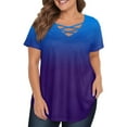 thumbnail image 1 of TQWQT Womens Tops Plus Size 4x-5x Sexy Short Sleeve Tee Shirt Tops Gradient Graphic Tees V Neck Criss Cross Shirts Loose Casual Summer Clothes Blue 2XL, 1 of 5