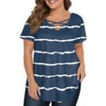 thumbnail image 1 of TQWQT Womens Tops Plus Size 4x-5x Summer V Neck Criss Cross T Shirts Striped Color Block T-Shirt Short Sleeve Blouses Large Casual Tunics Blouses Blue 4XL, 1 of 6