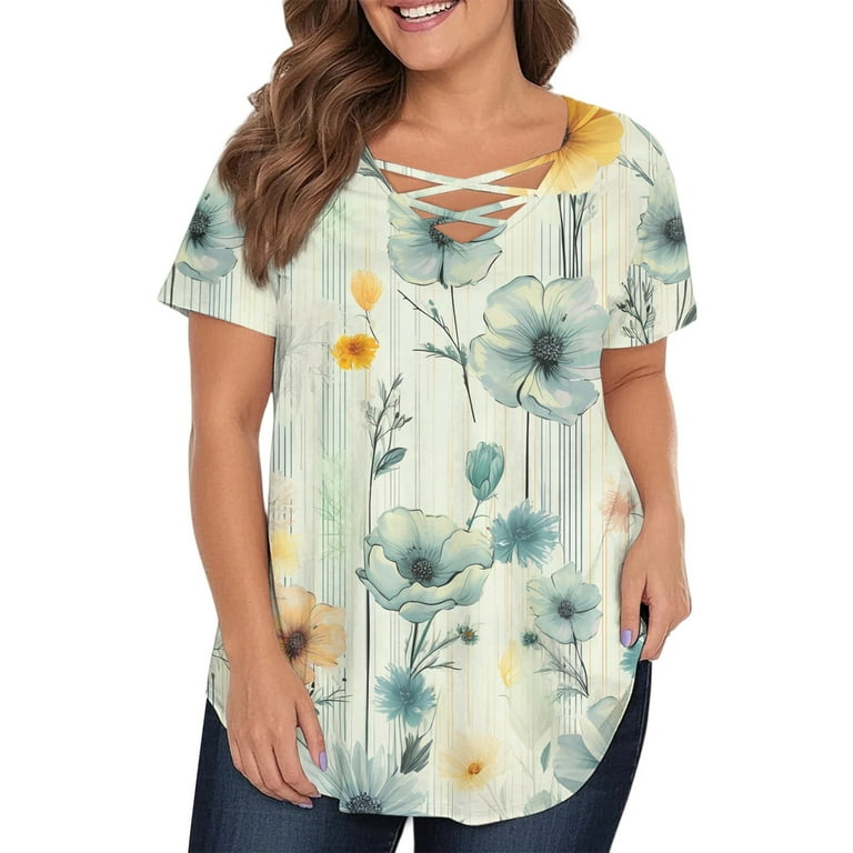 TQWQT Womens Tops Plus Size 4x-5x Trendy Short Sleeve Shirts