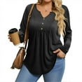 thumbnail image 1 of TQWQT Womens Tops Plus Size Dressy Fall Long Sleeve Tee Shirt Tops Basic Graphic T-Shirt V Neck Henley Tunic Shirts Dressy Casual Tunic Tops Black 5XL, 1 of 4