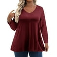 thumbnail image 1 of TQWQT Womens Tops Plus Size Dressy Fall Long Sleeve Tunics Shirts Solid Color T-Shirt V Neck Tshirts Loose Fit Casual Fall Clothes Wine 5XL, 1 of 6