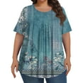 thumbnail image 1 of TQWQT Womens Tops Plus Size Dressy Summer Crew Neck T Shirts Floral Pleated Tops Short Sleeve Tunics Shirts Loose Fit Casual Curvy Women Outfits Sky Blue 2XL, 1 of 5