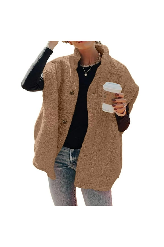 TQWQT Womens Vest Casual Oversized Fleece Fuzzy Sherpa Vest Jacket Button Up Sleeveless Oversized Vest Lightweight Faux Fur Warm Fall Outfits Brown M