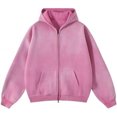thumbnail image 1 of TQWQT Womens Vintage Washed Zip Up Hoodie Oversized Drop Shoulder Jacket American Casual Kangaroo Pocket Gradient Tie Dye Sweatshirt Loose Fit Long Sleeve Outerwear Streetwear Fashion Tops Pink XL, 1 of 5