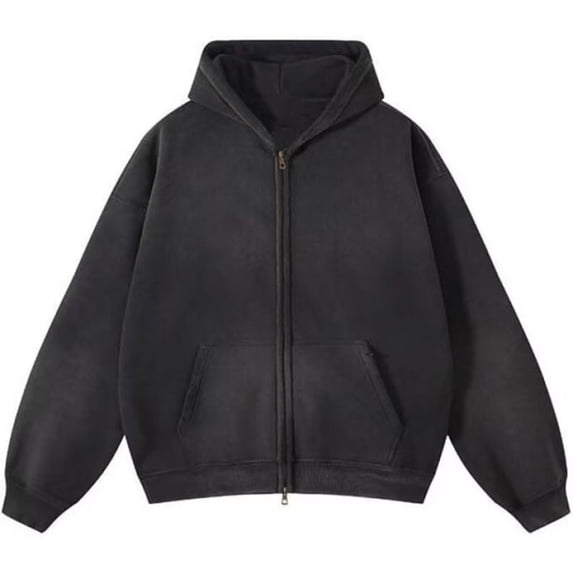TQWQT Womens Vintage Washed Zip Up Hoodie Oversized Drop Shoulder Jacket American Casual Kangaroo Pocket Gradient Tie Dye Sweatshirt Loose Fit Long Sleeve Outerwear Streetwear Fashion Tops Black L