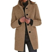 MLQIDK TQWQT Wool Blend Pea Coats for Women Wool Black Pea Coats Plus Size Winter Single Breasted Trench Coat Long Shawl Collar Peacoat Blazer Jacket Camel 3XL