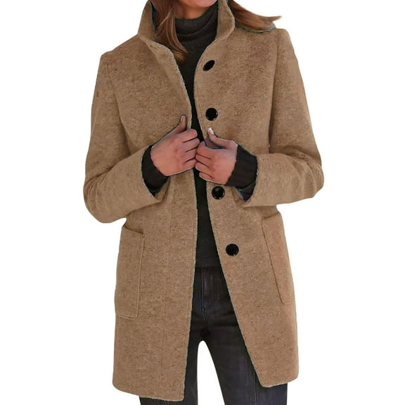 TQWQT Wool Blend Pea Coats for Women Wool Black Pea Coats Plus Size Winter Single Breasted Trench Coat Long Shawl Collar Peacoat Blazer Jacket Camel 3XL