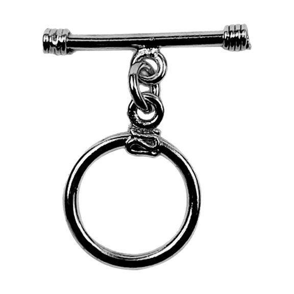 TR-139 Black Rhodium Overlay Shiny Toggle With Wrapped wire 16MM Round Ring