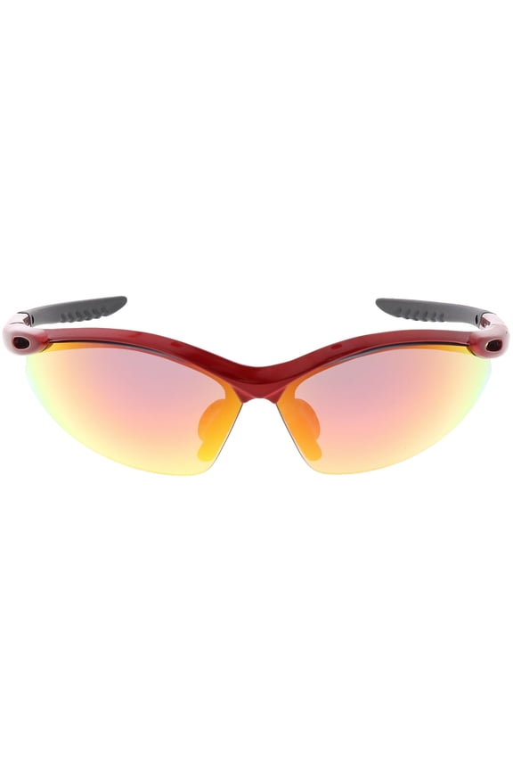 TR-90 Semi Rimless Sports Wrap Sunglasses Ribbed Arms Mirrored Lens 74mm (Red / Red Mirror)