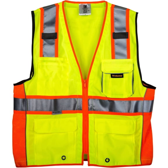 TR Industrial 3M Safety Vest with Pockets and Zipper, Class 2