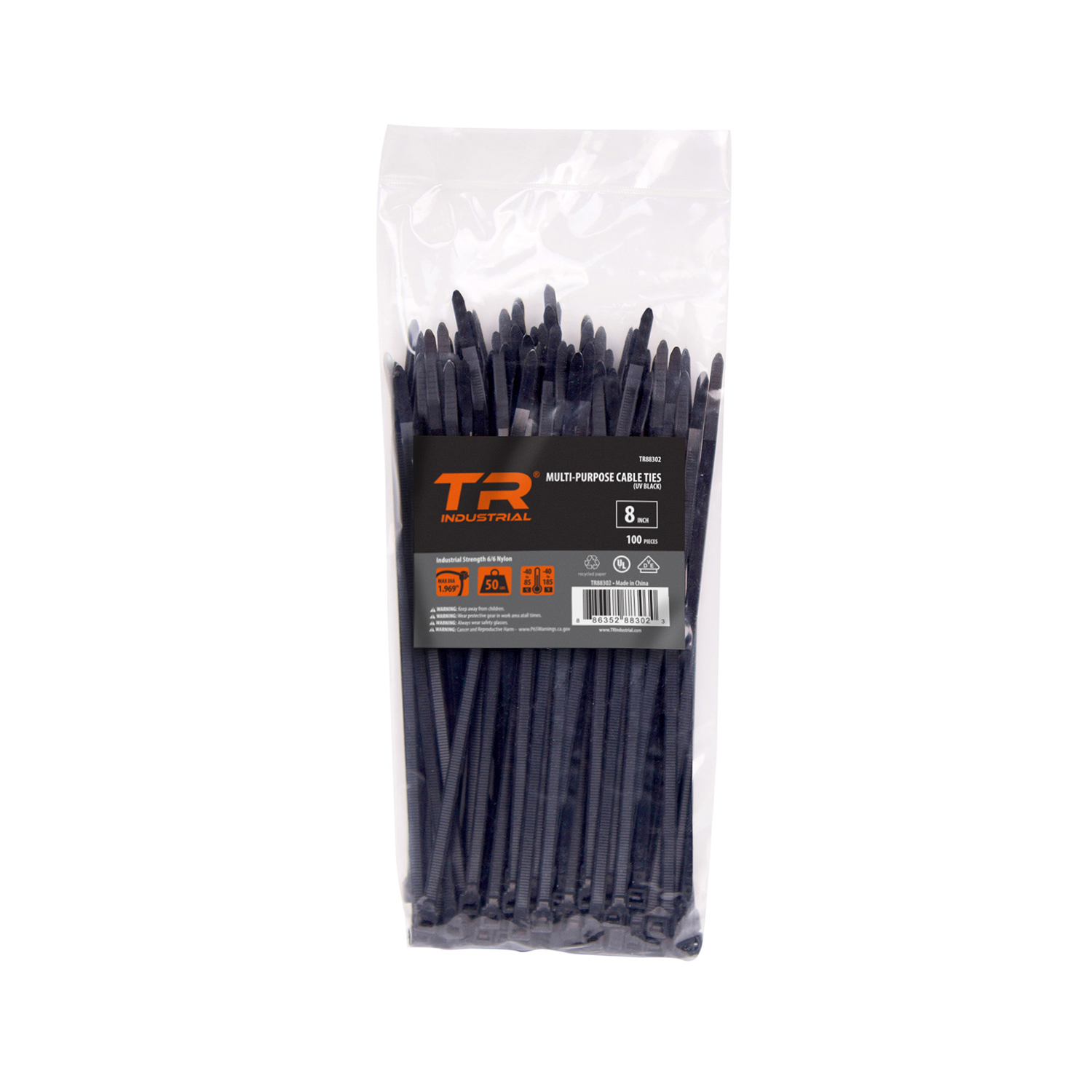 TR Industrial 88302 Multi-Purpose Cable Ties, 100pk, 8", Black - image 1 of 5