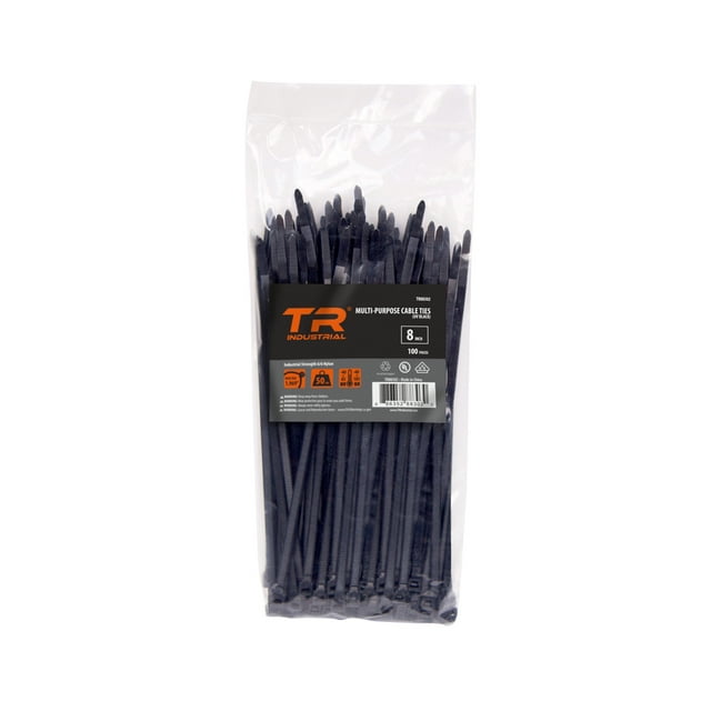 TR Industrial 88302 Multi-Purpose Cable Ties, 100pk, 8", Black