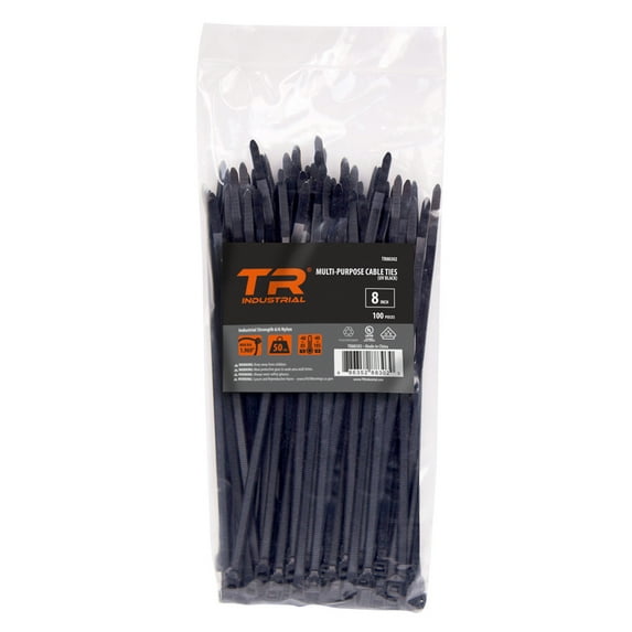 TR Industrial Multi-Purpose UV Cable Ties (500 Piece), 8", Black