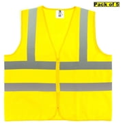 TR Industrial Neon Yellow Front Zipper Mesh Safety Vest, Size X-Large, 5pk